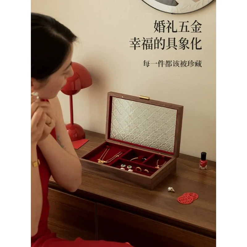Solid wood jewelry box storage box high-end light luxury hardware jewelry display box hire gift  engagement wedding gift