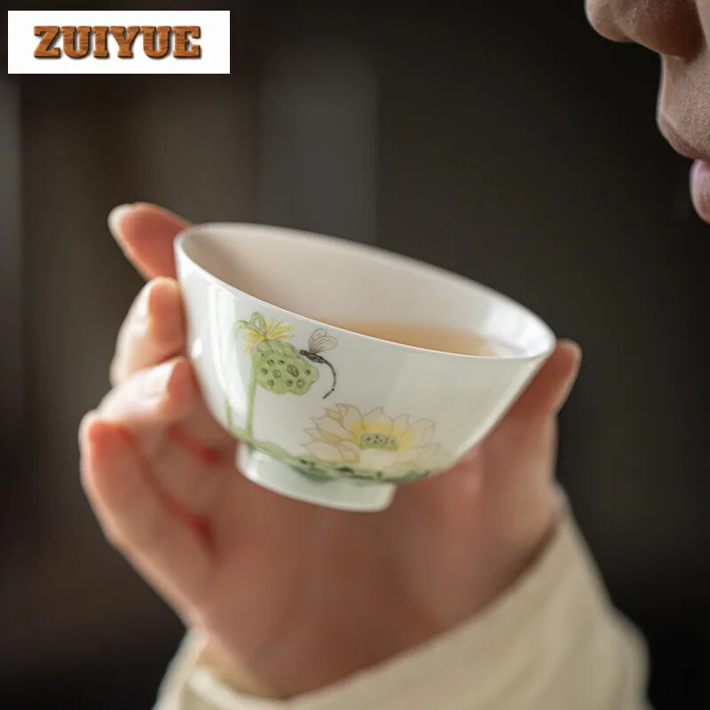 100ml Jingdezhen Handmade Master Cup Household Handpainted Lotus Teacup Ancient Meditation Cup Chinese Tea Set Decoration Gift