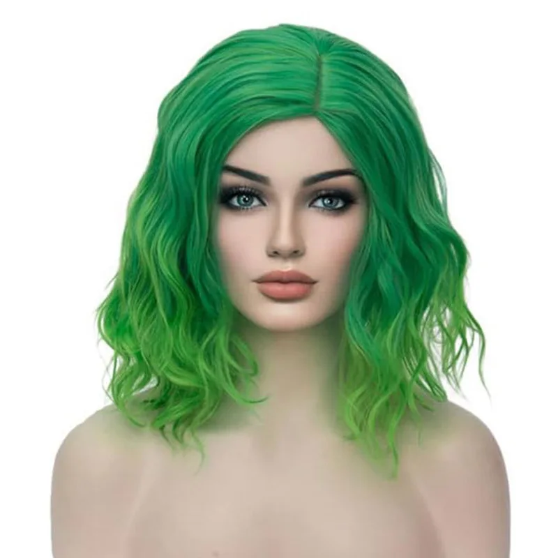 2024 Fancy Synthetic Green Ombre Wig For Women Short Curly Wavy Bob Wigs Halloween Cosplay Wigs Heat Resistant Bob Party Wig image 3