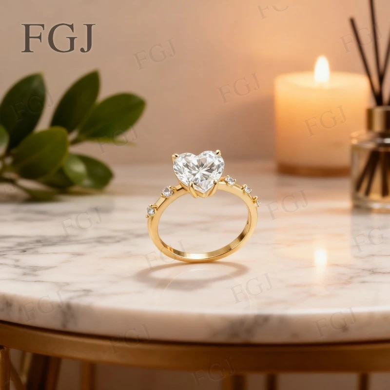 

Four-Prongs Custom Ring Heart Cut 9x9mm 3CT D Color S925/10K/14K/18K VVS1 Luxury Christmas Wedding Jewelry Gifts For Women Men