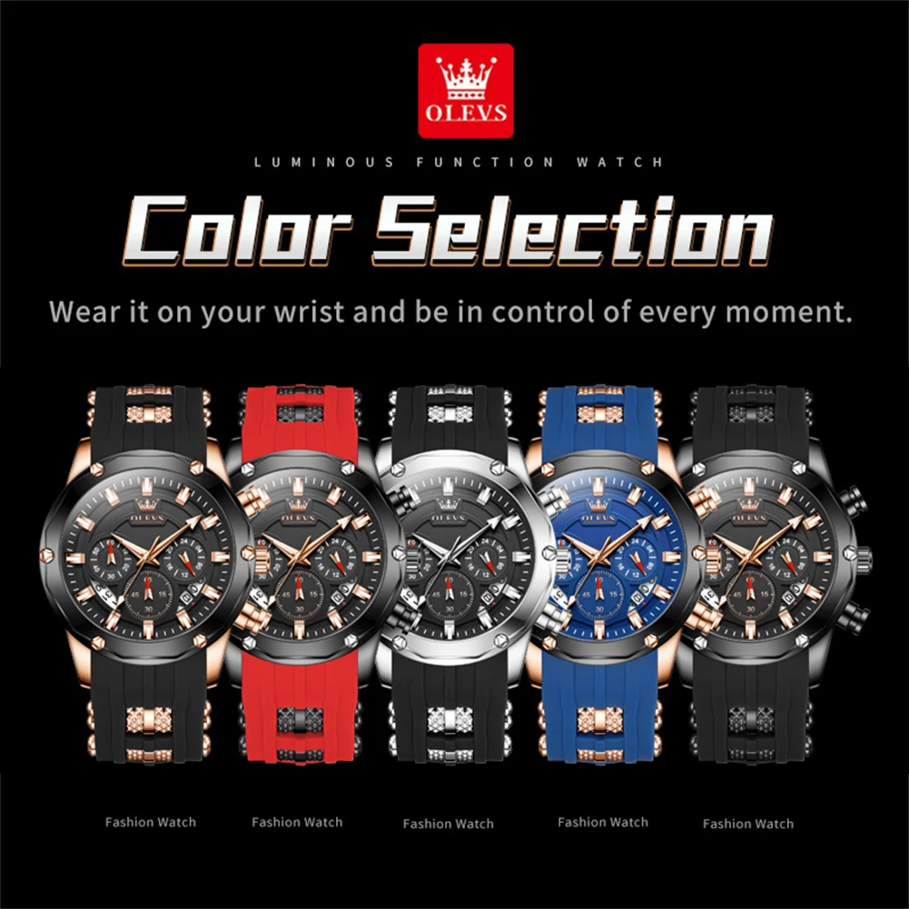 OLEVS Original Men\'s Watch Business Sports Multi functional Calendar Time Code Watch Silicone Band Luxury Brand Quartz Men Watch