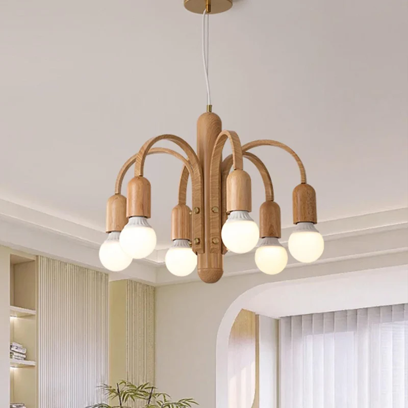 

BOTIMI Nordic Chandelier With For living Room Modern Lustre with Wooden Lamp holder Metal Lustres Dining Lights