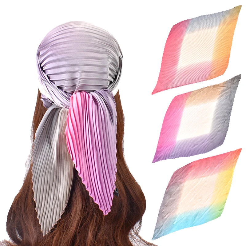 

Imitation Silk Pleated Scarf, Summer Women Trendy Gradient Color Print Fake Collar, Decorative Headscarf, Female Satin Headscarf