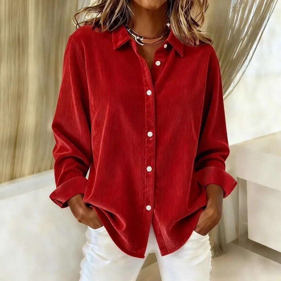 2025 European and American Women's Clothing Autumn and Winter New Item Solid Color Shirt Women's Corduroy Casual Shirt