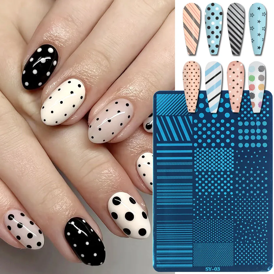 3pcs/Set Cute Polka Dot Line Nail Stamping Plate Mini Star Geometric Stripe Polish Transfer Printing Template DIY Stencil Tools