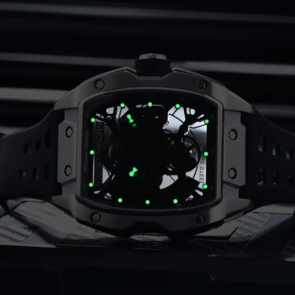 PAGANI تصميم الأصلي 42 مللي متر الرجال التلقائي ساعات آلية فاخرة الجوف خارج الياقوت الزجاج 5ATM مقاوم للماء ساعة للرجال