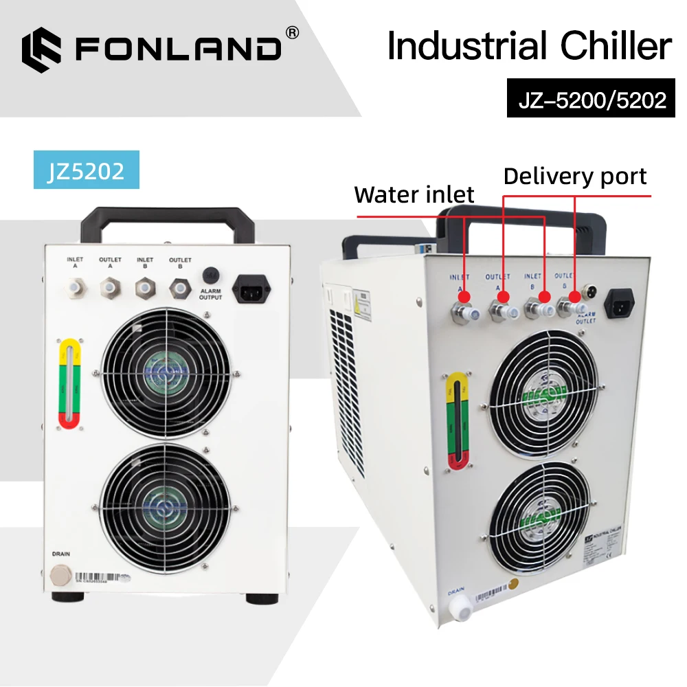 

JZ-5200/5202 Industrial Water Chiller for CO2 Laser Engraving Cutting Machine Cooling 100-150W Laser Tube DG110V AG220V