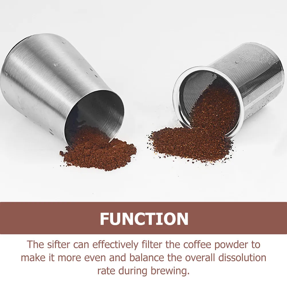 Coffee Powder Sifter Cup Stainless Steel Fine Mesh Filter Non-Slip Bottom Dust Cover Lid for Balanced Dissolution Espresso
