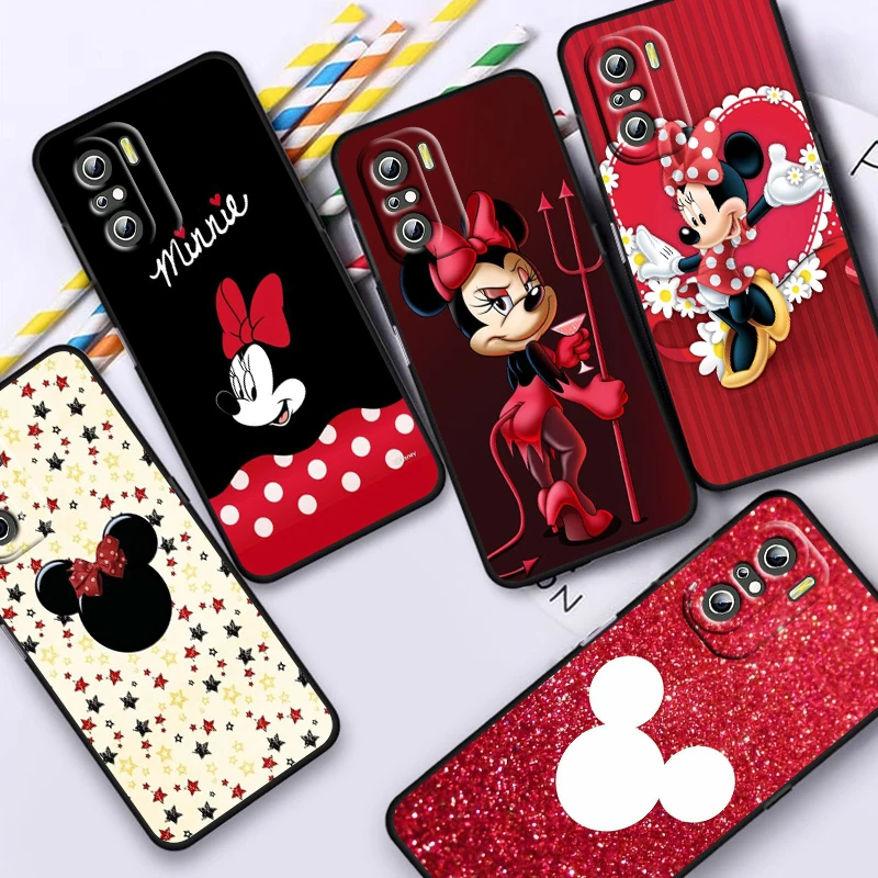 Red Mickey Minnie For Xiaomi Redmi Note 13 12 11E 11S 11 11T 10 10S 9 9S Pro Plus 4G 5G Black Phone Case