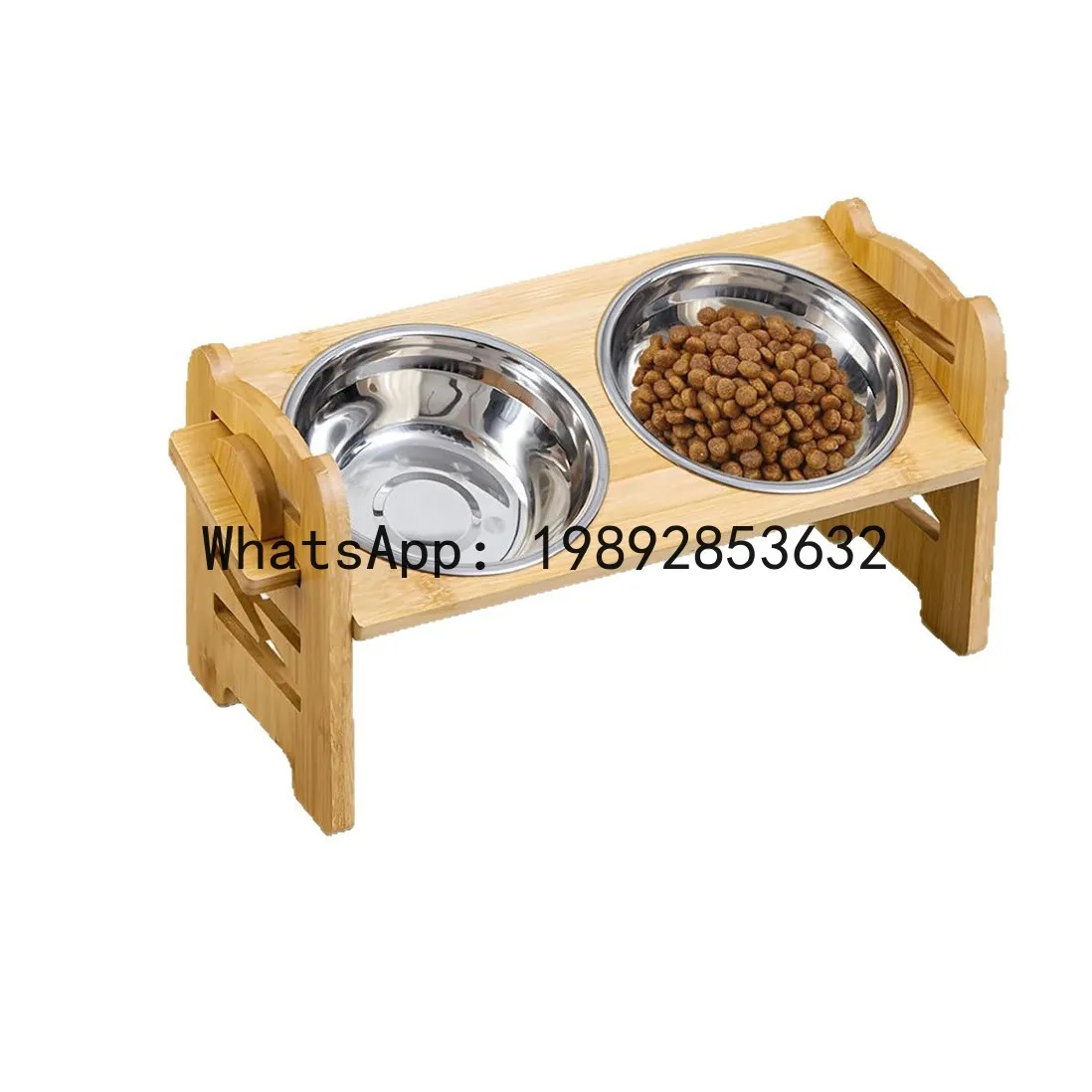 XL Bamboo Pet Feeder Adjustable Height Neck Guard Pet Feeder