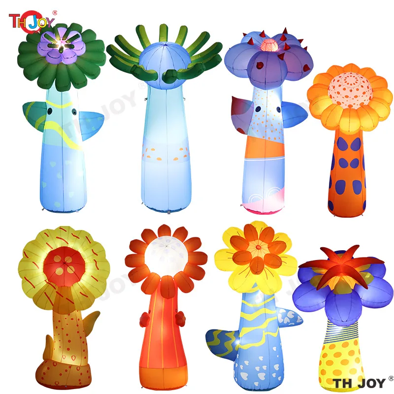 Inflatable Plants Giant Daisy Flowers With Stem Colorful Lighting Artificial Flower Model For Event Stage Decor Advertising