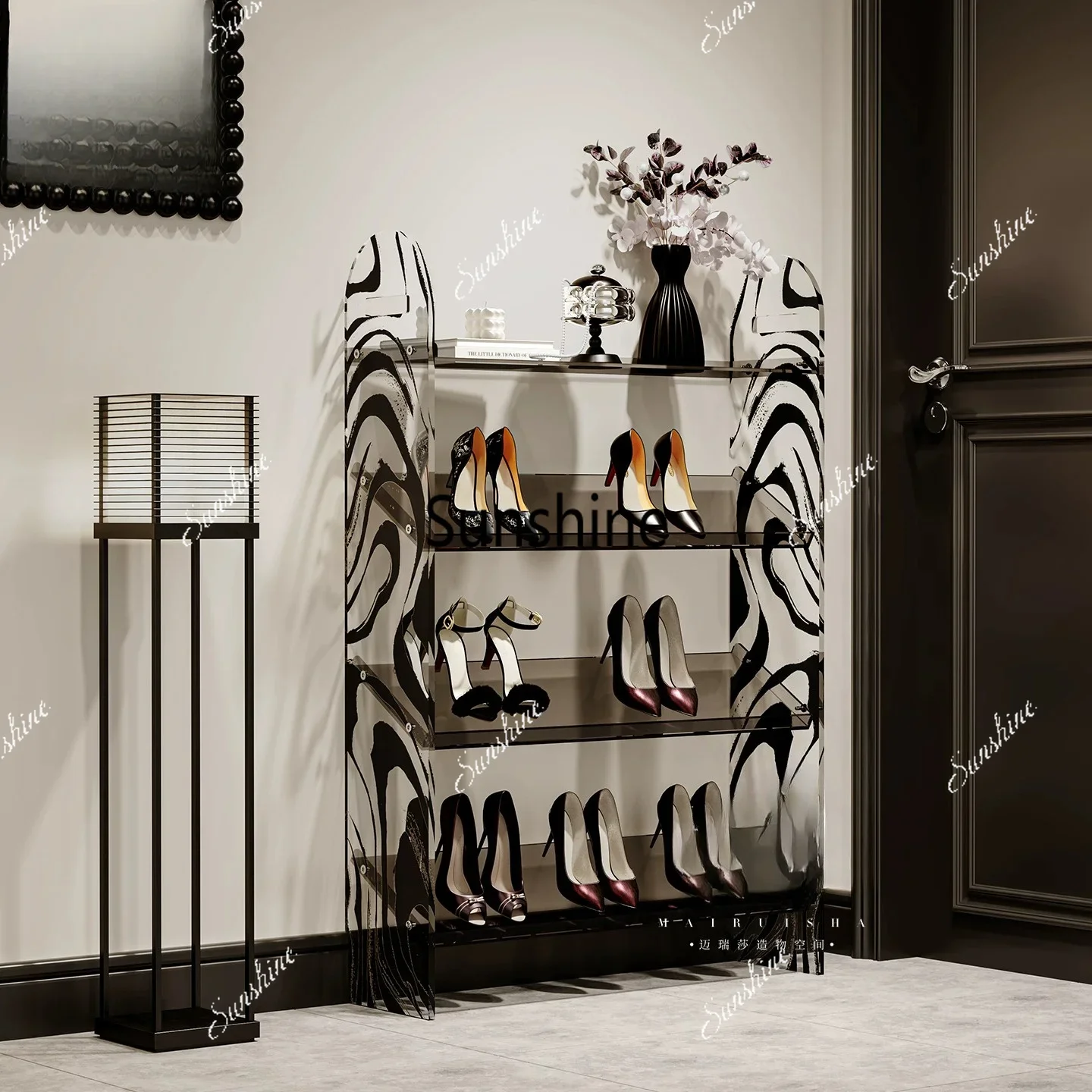 Zebra pattern acrylic transparent shoe rack multi-layer shelf