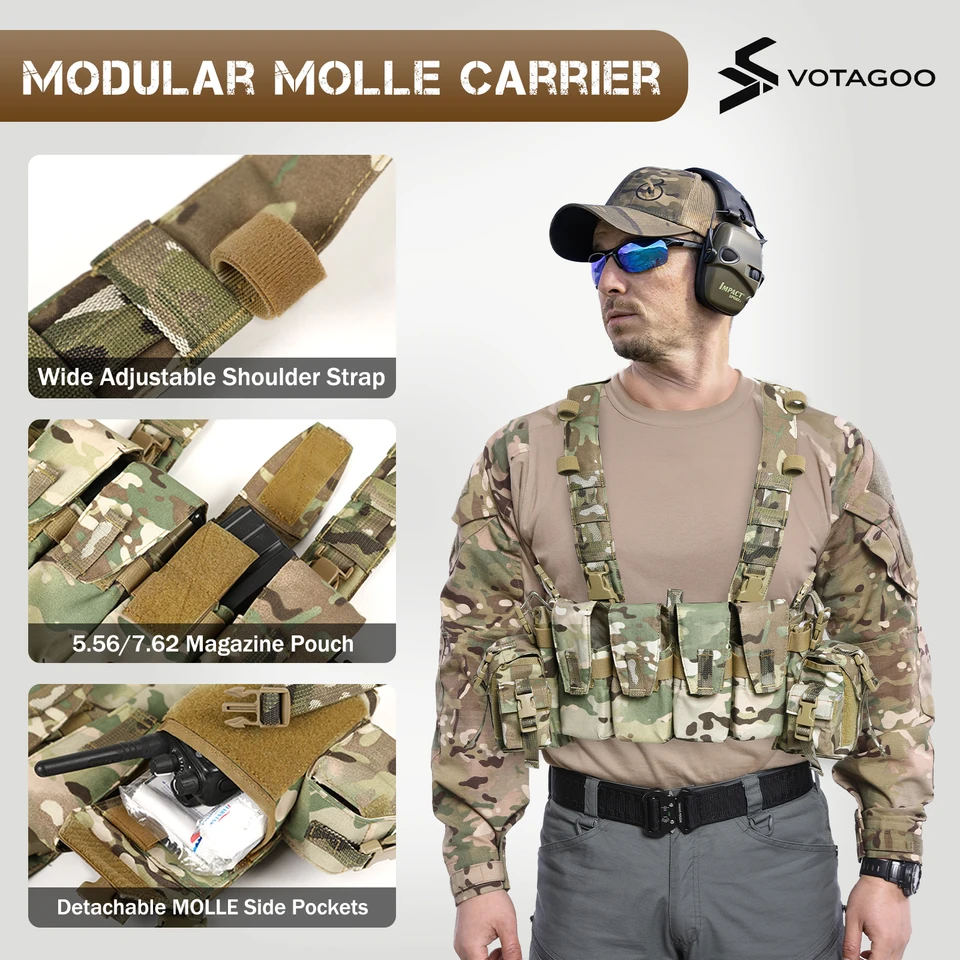 VOTAGOO タクティカルチェストリグ ベスト 5.56/7.62マガジンポーチ付き