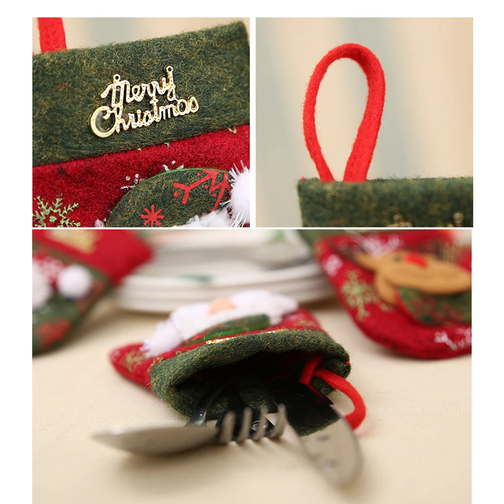 

4 pcs Cutlery Gloves Christmas Tableware Bags Reusable EcoFriendly Dining Socks for Forks Knives Candy Holder Storage