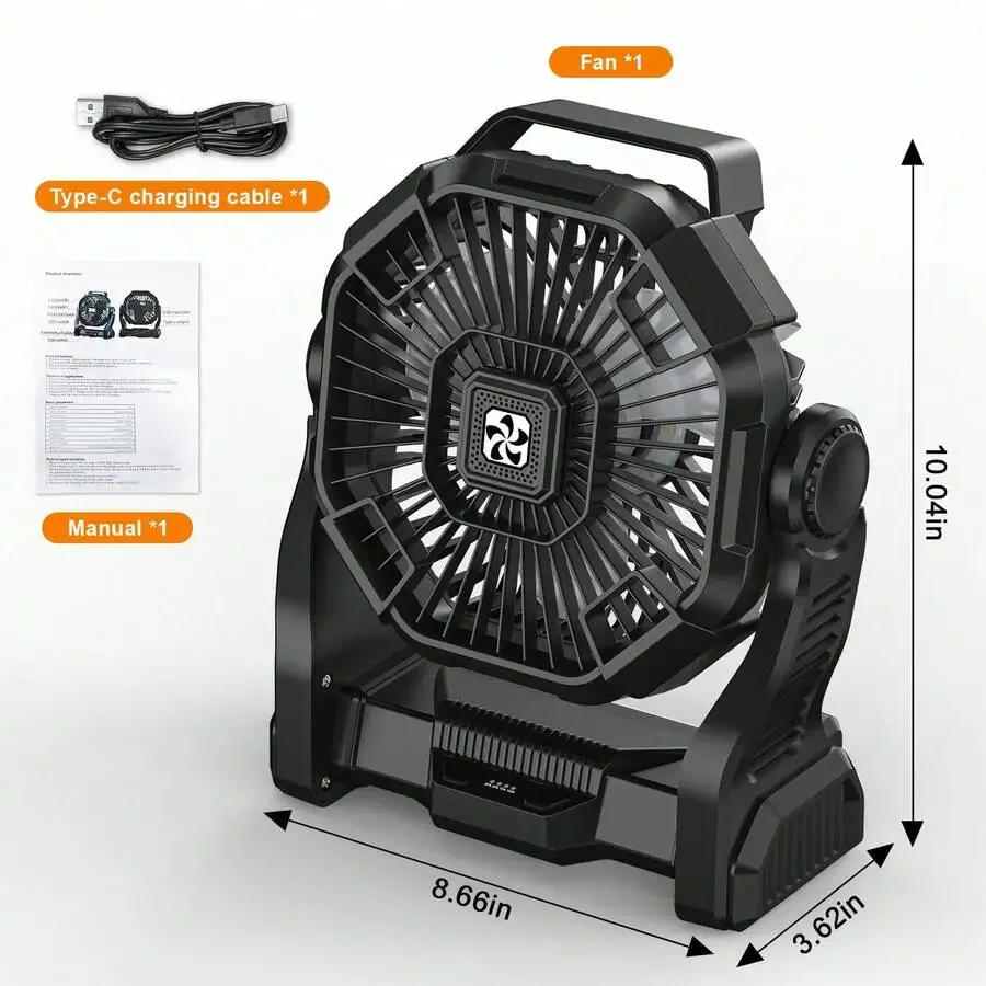 Draagbare led campinglantaarn met ventilator met 4 snelheden_voghion.com