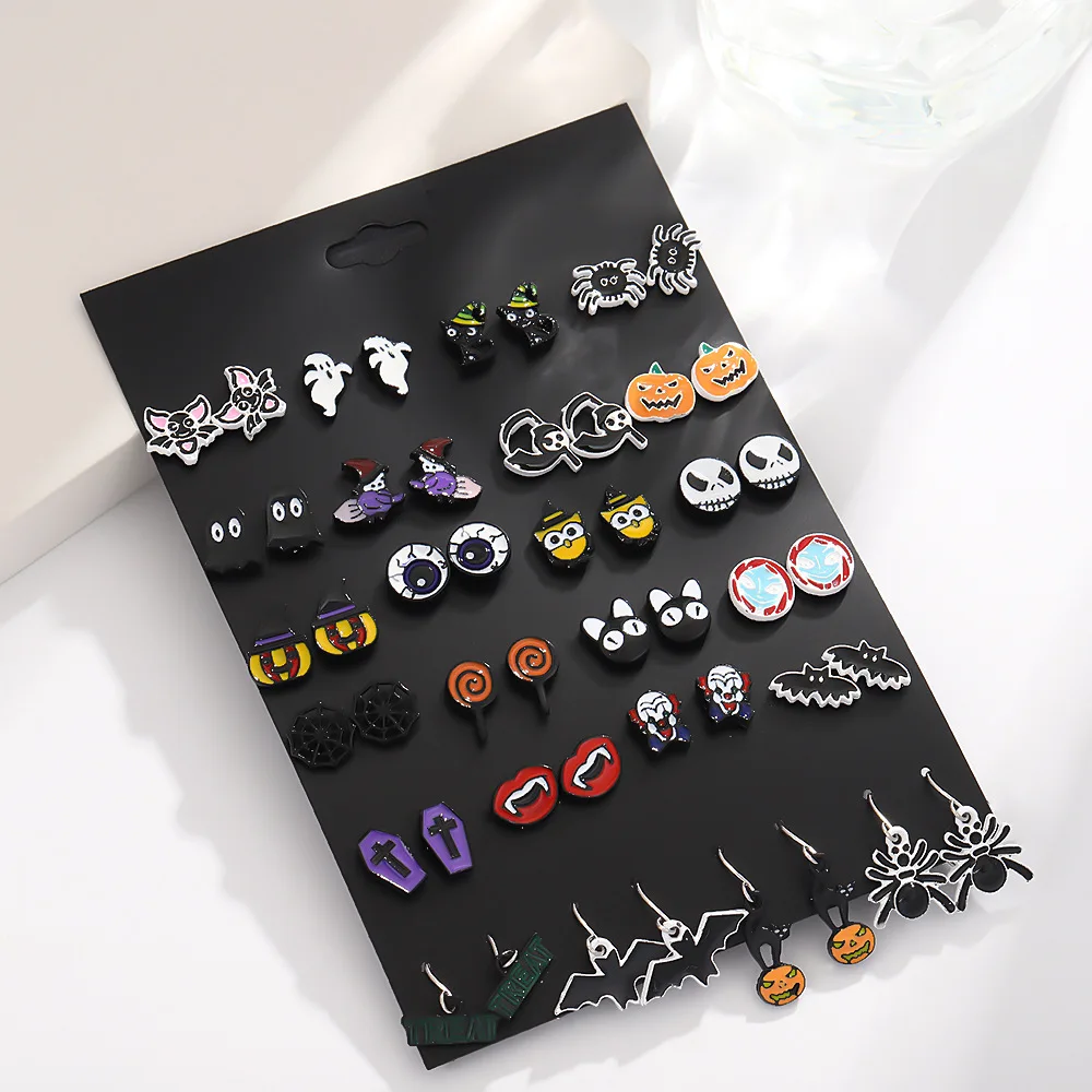 Personalized Pumpkin Bat Earrings Halloween Cute Unique Design Fun and Bizarre Ear Studs Set Combination