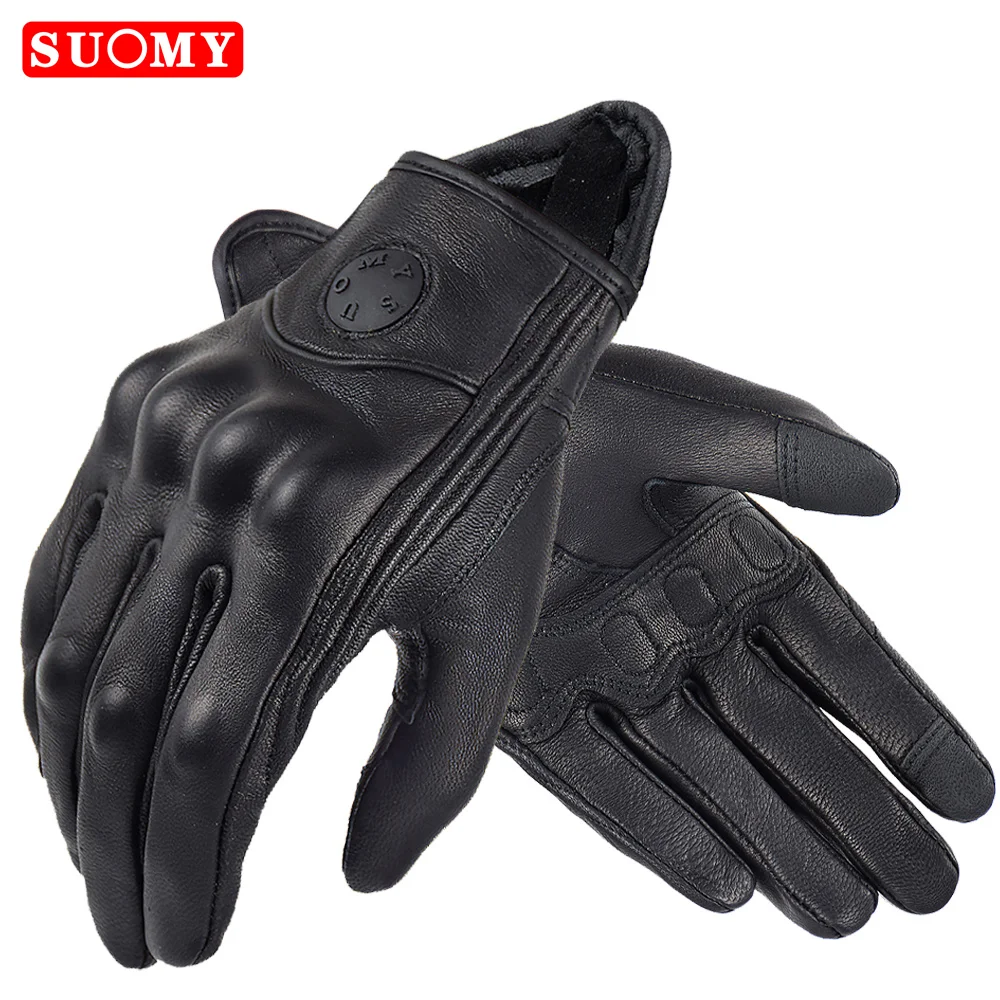 Suomy Vintage Leder Motorradhandschuhe Vollfinger Motorradausrüstung Damen Herren Braun ATV Fahrer Sport Protect Handschuh Guantes