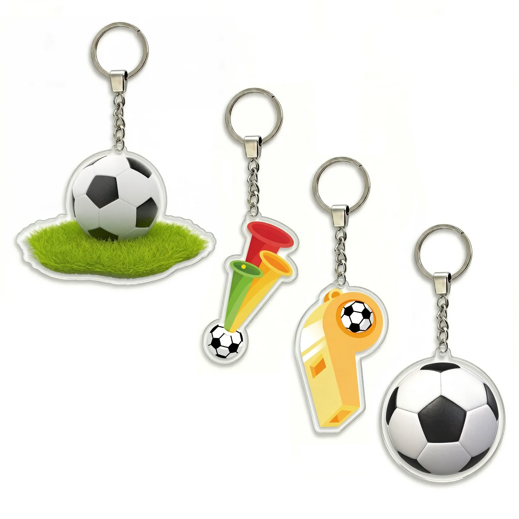 2D Acrylic Soccer Keychain Men and Women Backpack Car Decor Football on Grass Keyring Pendant Gift for Sports Fans Souvenir