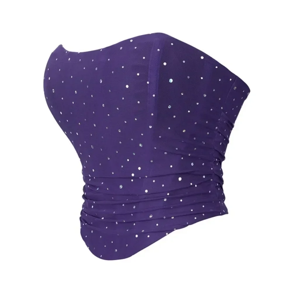 أكمام قبالة الكتف مثير مشد القمم حجر الراين تنفس شبكة أضعاف المحاصيل القمم سترة الملابس الداخلية النسائية عارية الذراعين بوستير