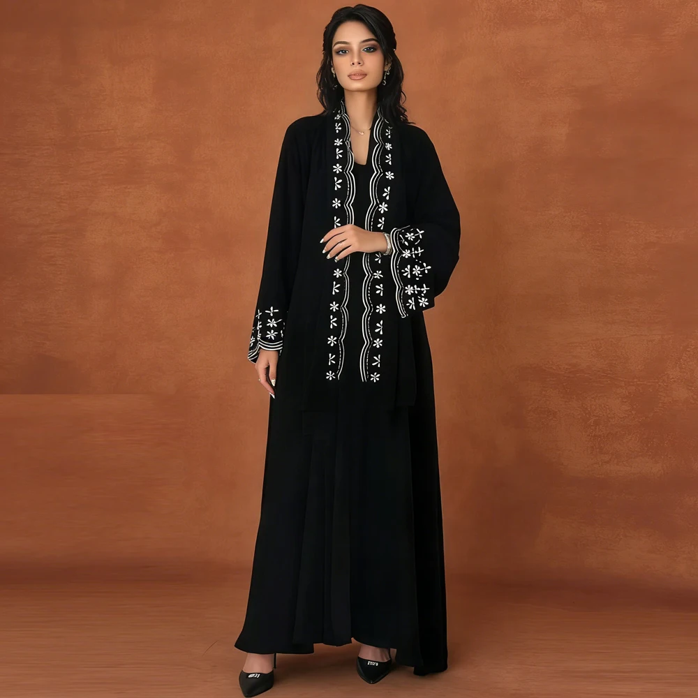 

Ramadan Embroidery Cardigan Modest Muslim Women Hijab Dress Dubai Abaya Turkey Kaftan Kimono Jalabiya Eid Djellaba Caftan Robe