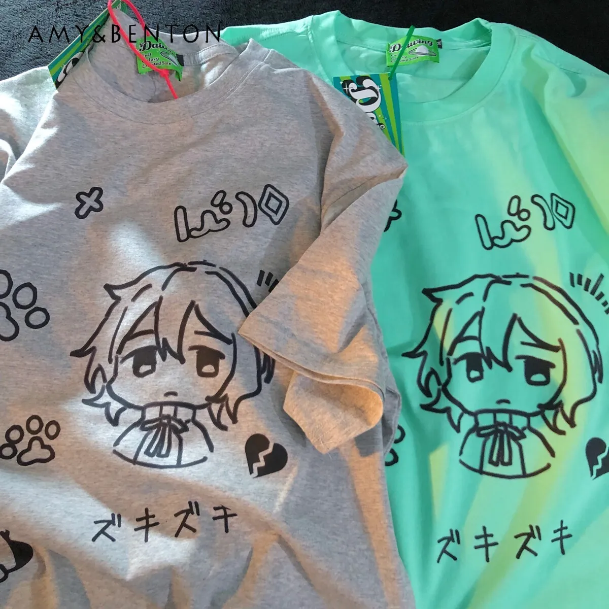 

2026 Summer New Japanese Style Women Cartoon Print Loose Casual Daily Gray Cyan White Black Round Neck Short Sleeve T-Shirt