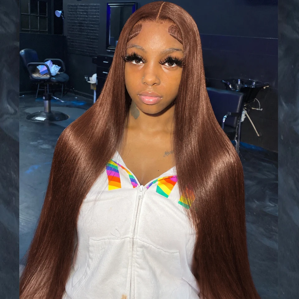 40inch 13x6 Chocolate Brown Colored Human Hair Lace Front Wigs #4 Colored HD Lace Frontal Wigs Straight Honey Blonde Human Hair Wigs