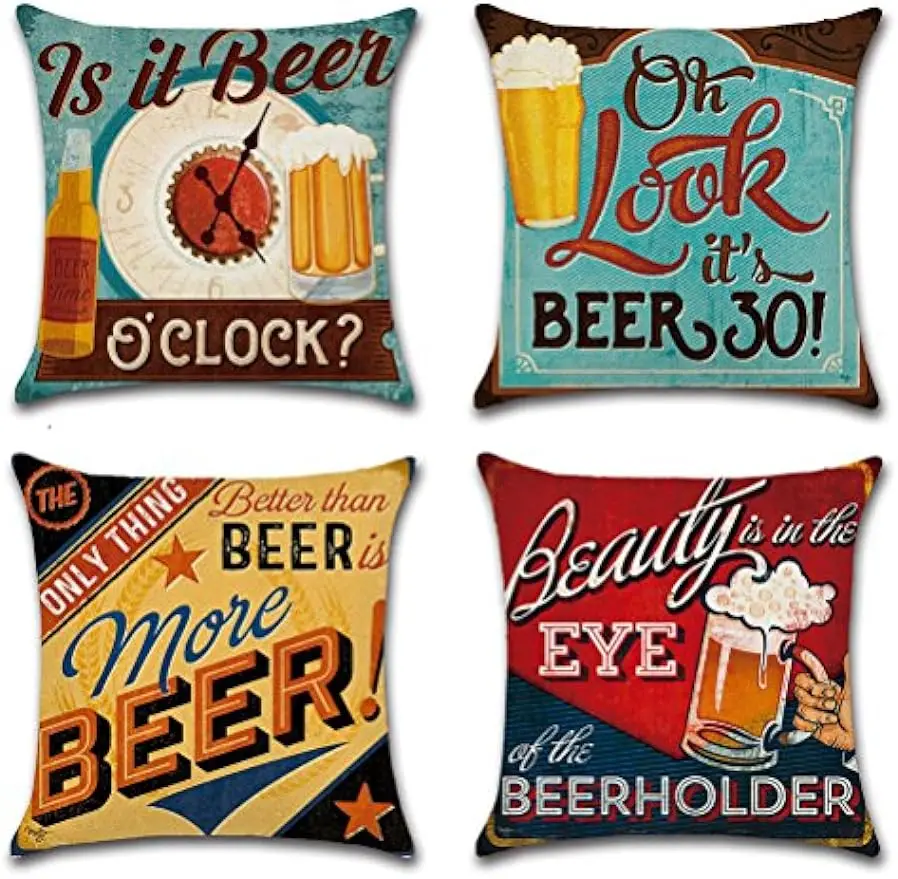 

My Beer Cotton Linen Throw Pillow Case Bar Square Decorative Cushion Cover with Beer 45x45 Cm Sofa Bed Outdoor Pillow Covers