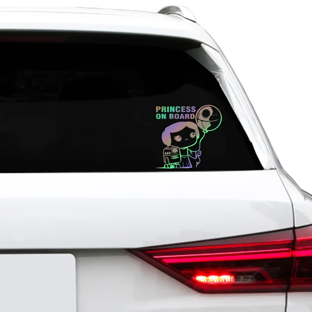 14.5x15cm Princess On Board Reflective Car Stickers Baby On Board Auto Vinyl Film Decals For Car Body Windows Car Accessories view 2