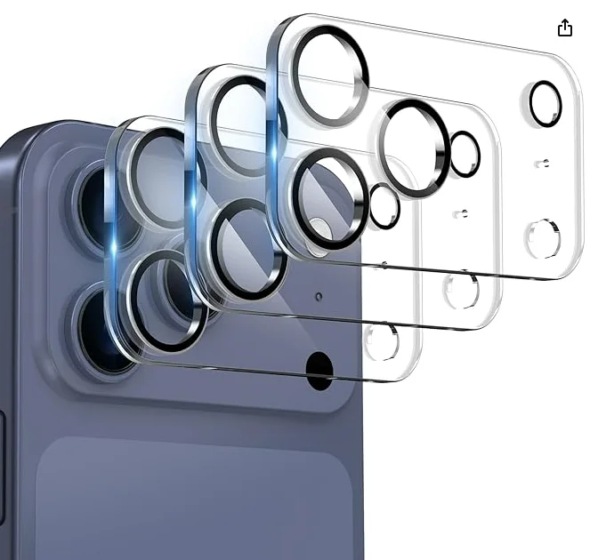 3er-Pack für iPhone 17 Pro Max, iPhone 17 Pro, Kameraobjektivschutz, Fallschutz, freundlich, 9H, transparent, gehärtetes Bildschirm