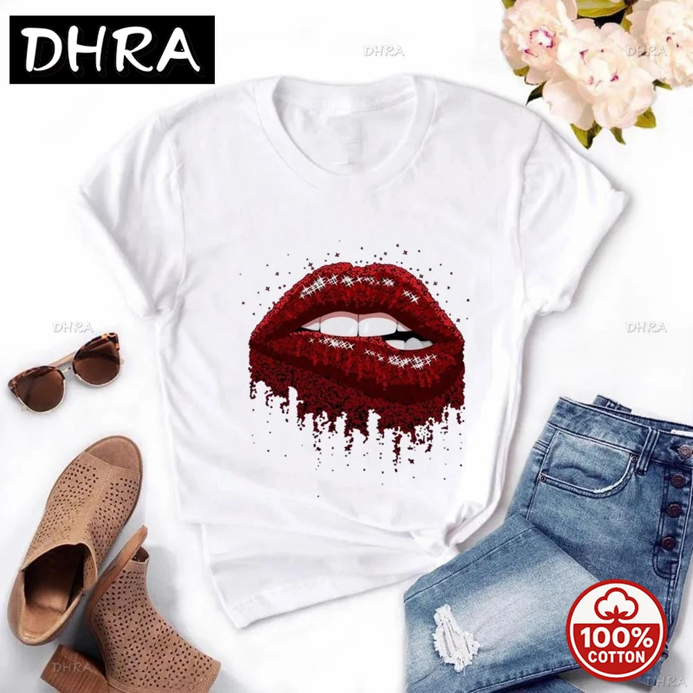 النساء Harajuku بلايز الصيف بلايز الجرافيك تيز النساء الشفاه تي شيرت ملابس فتاة Vintage تي شيرت لينة تمتد تي شيرت تي شيرت #3