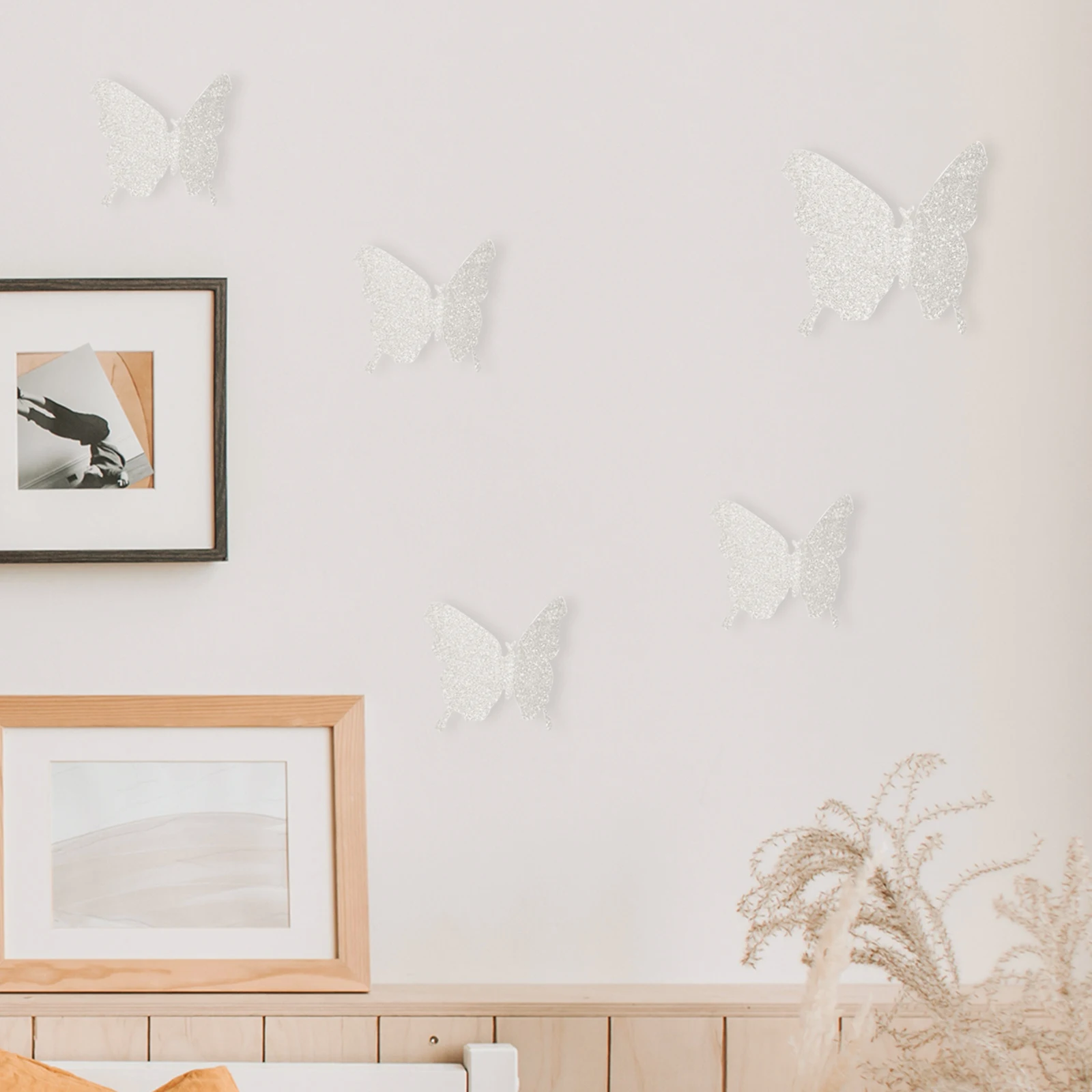 

48pcs Butterflies Wall Stickers PVC Waterproof Durable Removable Decals 3D Design Bright Color Room Decoration Silver Party