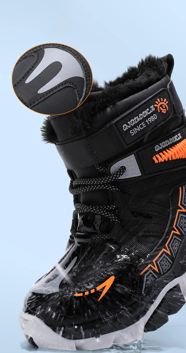 Kinder Outdoor Schneestiefel Winter Mode High-Top Warme Plüsch-Wanderschuhe Bequeme Rutschfeste Wanderschuhe Jungen Outdoor-Sneaker – Detail 4