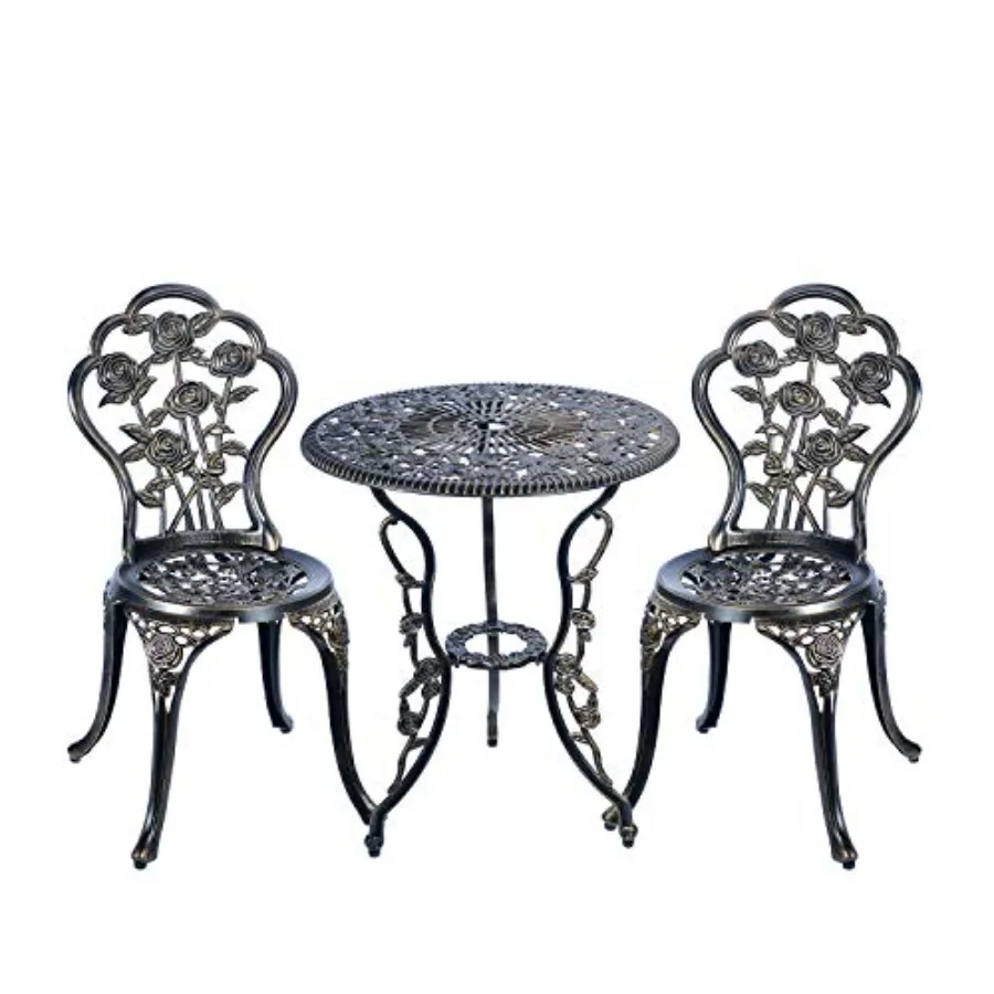 Outdoor patio bistro set, cast aluminum, antique copper, anti-rust for front porch yard