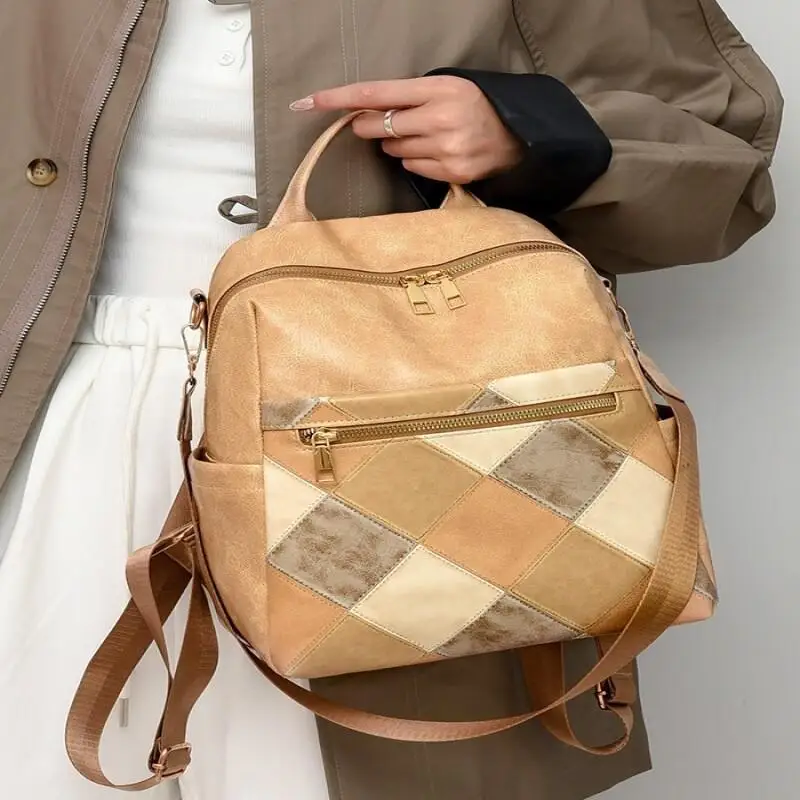 

Diamond Mesh Leather Backpack, Large Capacity, Multifunctional, Waterproof, Fashionable Crossbody Bag, Handbag, Shoulder Bag