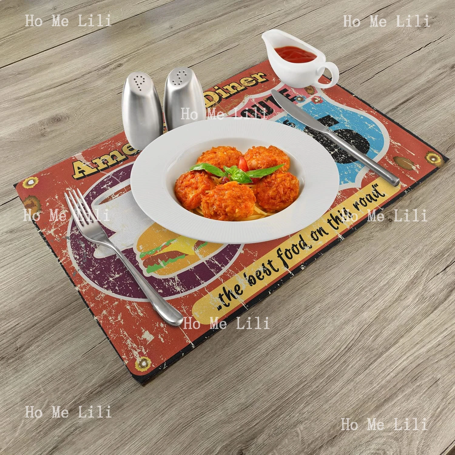 Route 66 American Diner Old Fashioned Sign Main Street Of America Journey Famous Adventure Placemats For Dining Table