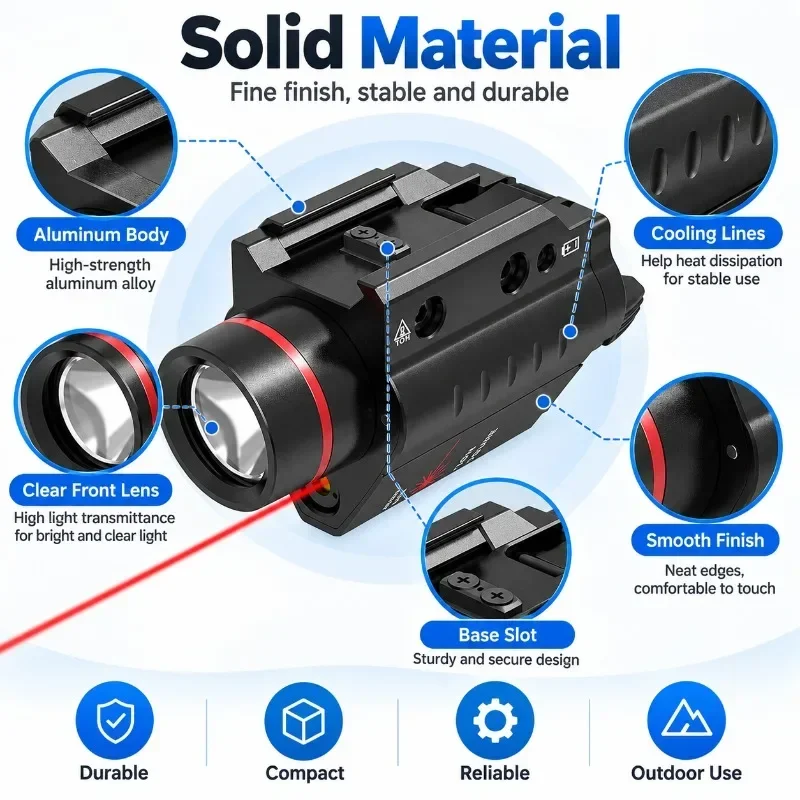 20mm Mounting Position Aluminum Alloy LED Flashlight Shock Resistant Portable Outdoor Lighting Torch