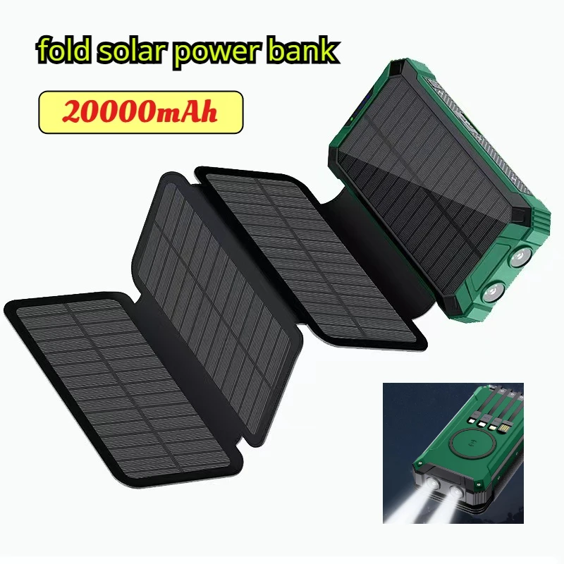 

Беспроводной аккумулятор на солнечной энергии, складной кабель 20000 мАч, супер яркий светодиодный светильник для IPhone, Xiaomi, Huawei, Samsung, запасная батарея