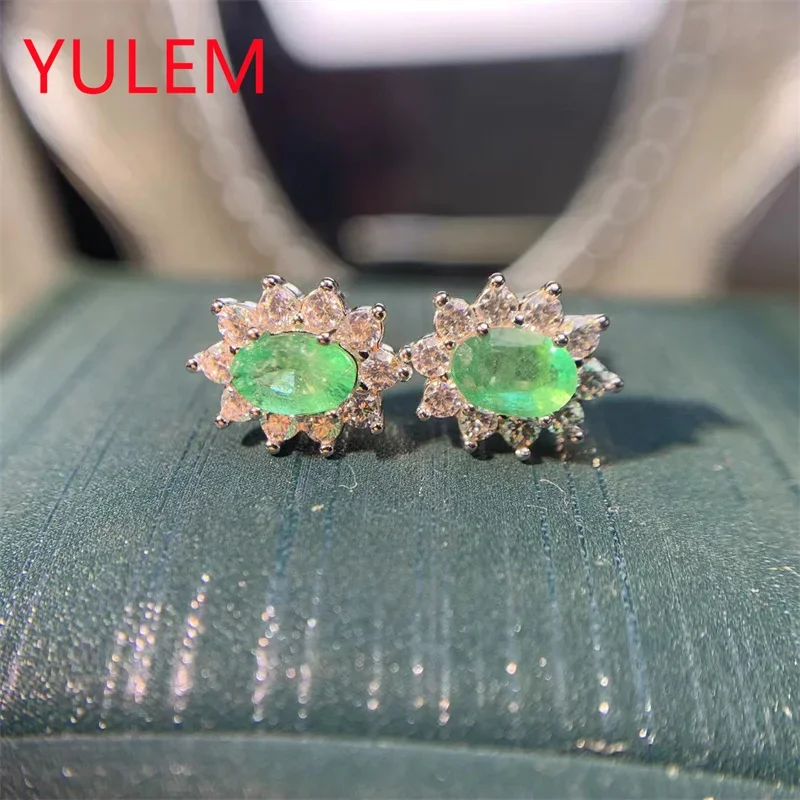 YULEM 4x6MM Natural Emerald Earrings 925 Silver Stud Earring For Women 925 Sterling Silver Cute Gift Prevent  Fine Jewelry