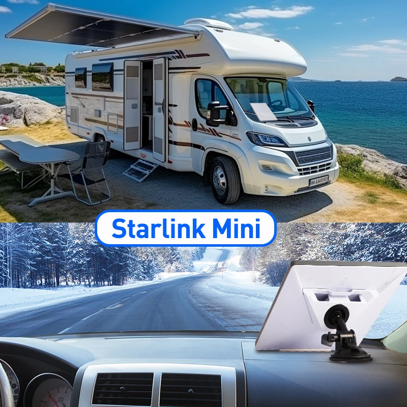 StarlinkMini car dashboard installation kit, with adhesive suction cup base, adjustable angle, and secure suctioncup bracket