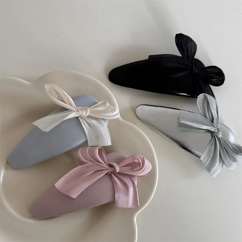 Girl\'s Fabric Color Bow Leather Water Drop Bb Clip Break Clip Sweet Cute Bangs Clip Hair Accessories New