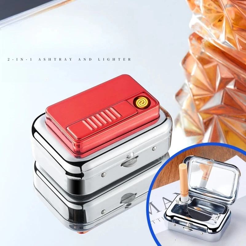 

New Multifunctional Cigarette Case Charging Tungsten Wire Lighter Mini Portable Ashtray Cigarette Accessories Men's Gift
