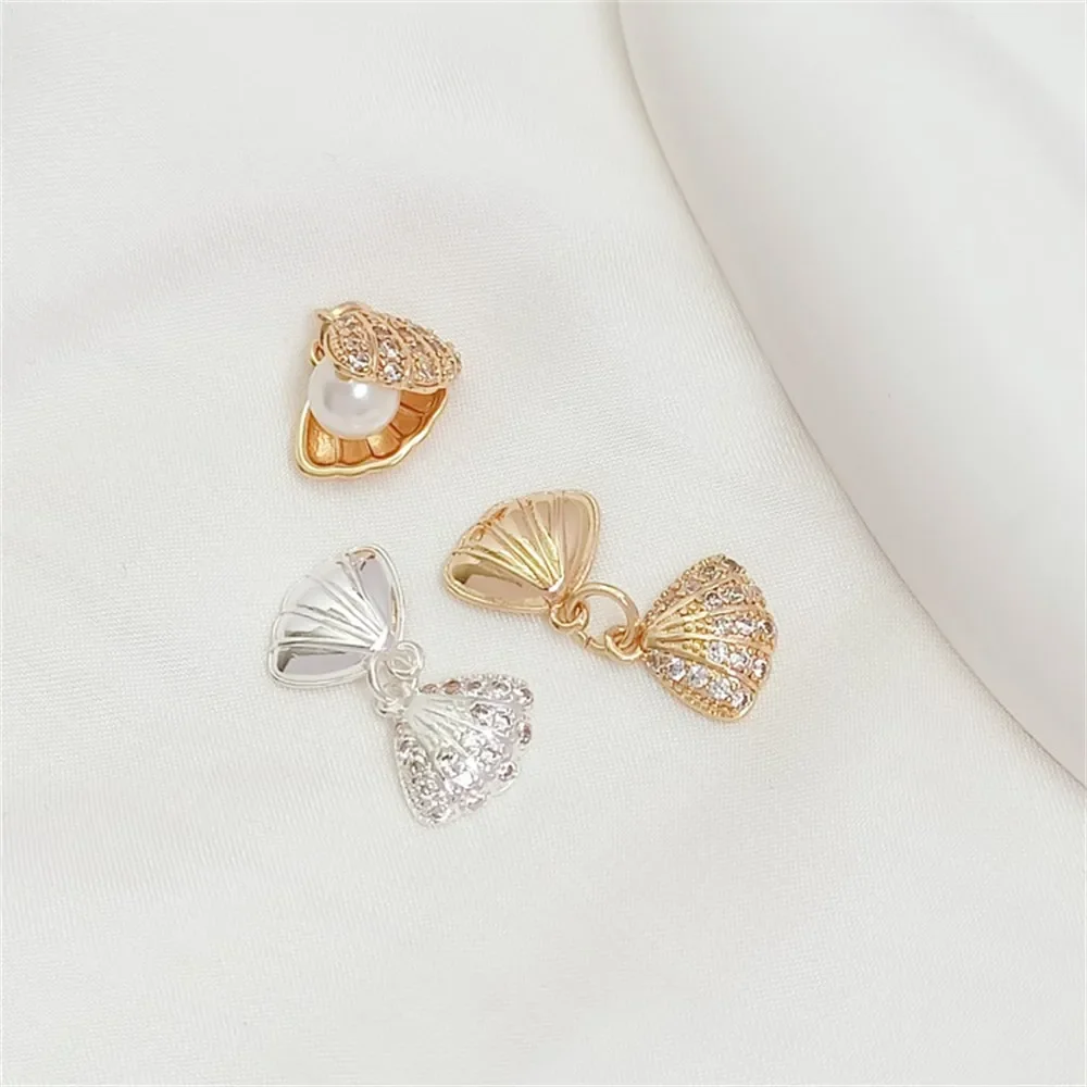 

Silver-encrusted Gold-inlaid Zircon Shell Pendant, DIY Bracelet, Necklace, Earrings, Scallop Jewelry Accessories