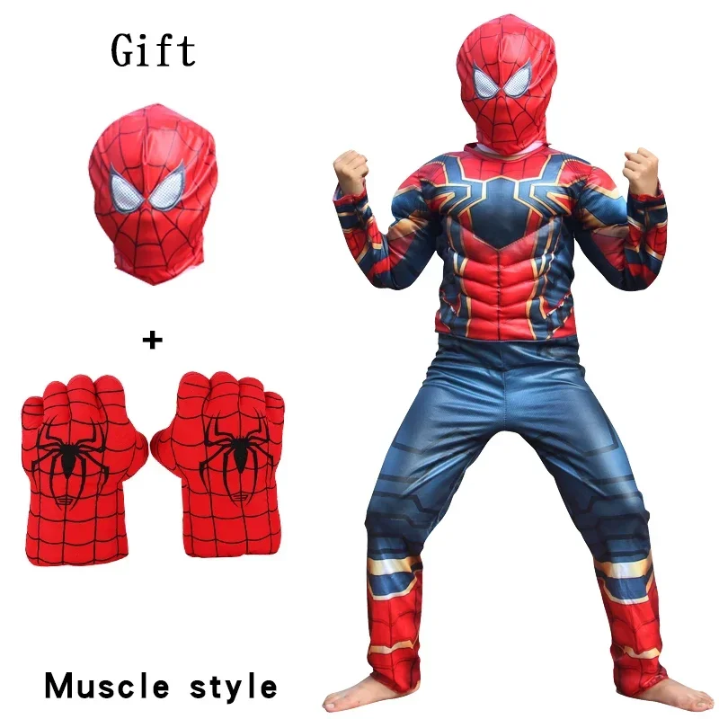 เด็ก Super Heroes เครื่องแต่งกายกล้ามเนื้อ Spiderman หน้ากากถุงมือมวย Hulk Boy Carnival Party Dress Up 3-14Y