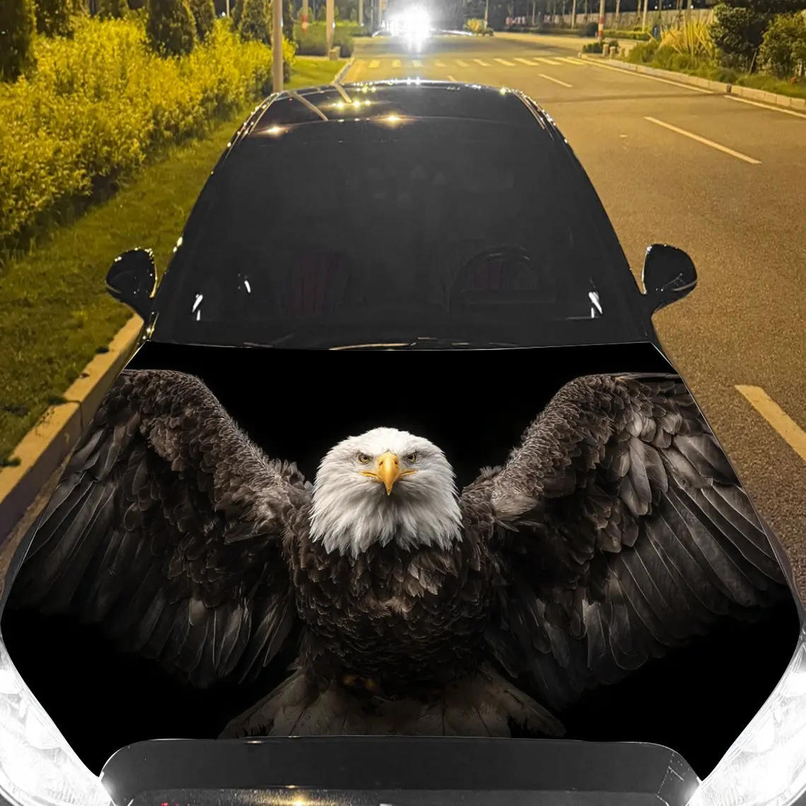 Car Decals An Eagle With Mighty And Dominant Presence In A Themed Backdrop Car Hood Sticker, Waterproof Self - Adhesive Vinyl Gr