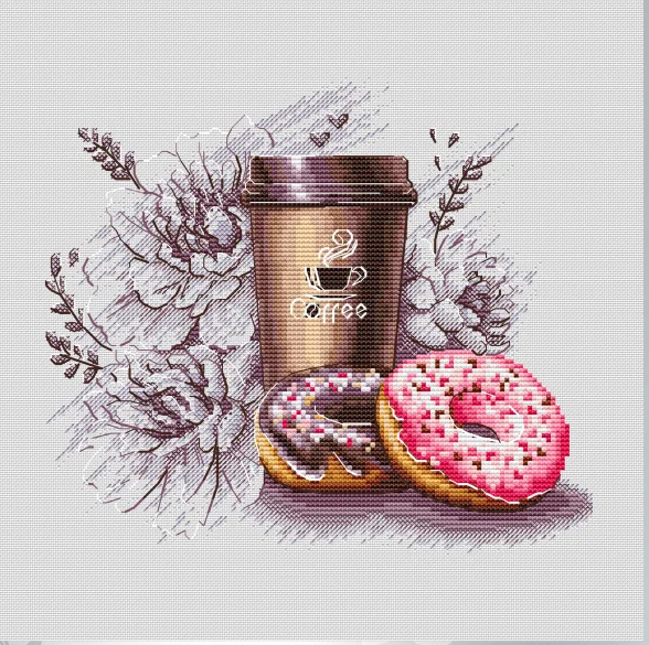 Chinese Cross Stitch Kits, Embroidery Needlework Sets, Coffee and donuts, 31-29, 16CT, 14CT, 18CT, DIY