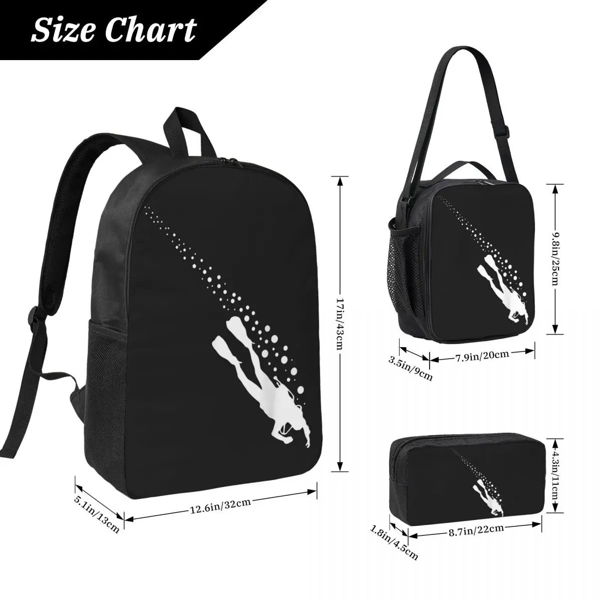 Scuba Diving Apparel Scuba Diving Backpack Student BookBag School Bag Laptop Shoulder Bags 3ps Insulated Lunch Bag Pencil Case