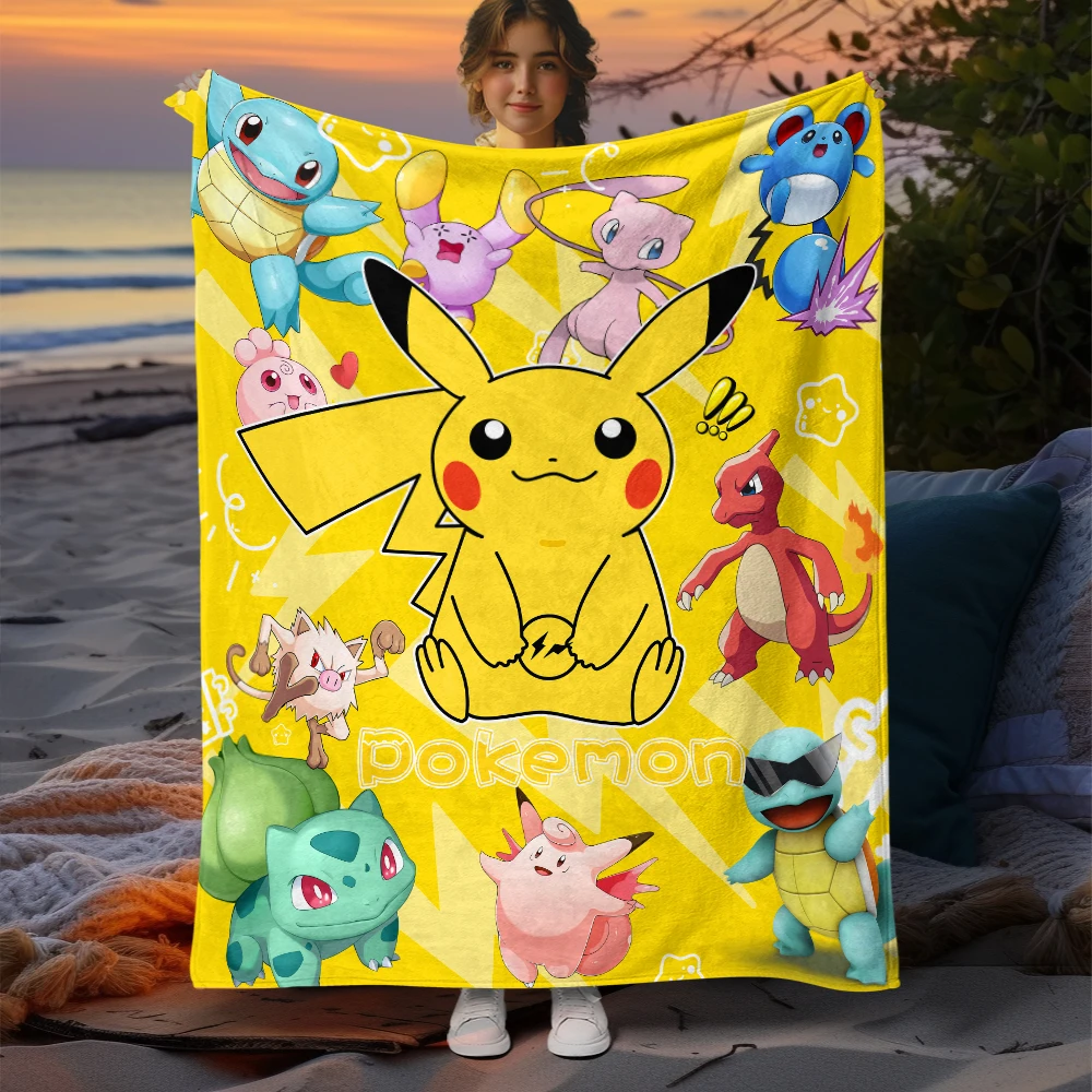 Pokemon Cartoon HD Printed Flannel Fluffy Throw Camping Blankets for Children Sofa Throw Thin Blanket Modern Fashion Gift