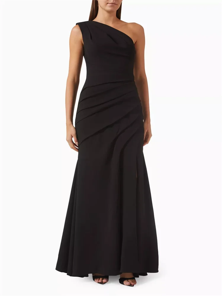 

Вечернее платье из крепа на одно плечо по индивидуальному заказу, плиссированная юбка без рукавов с асимметричным вырезом, расклешенное платье до бедра с разрезом