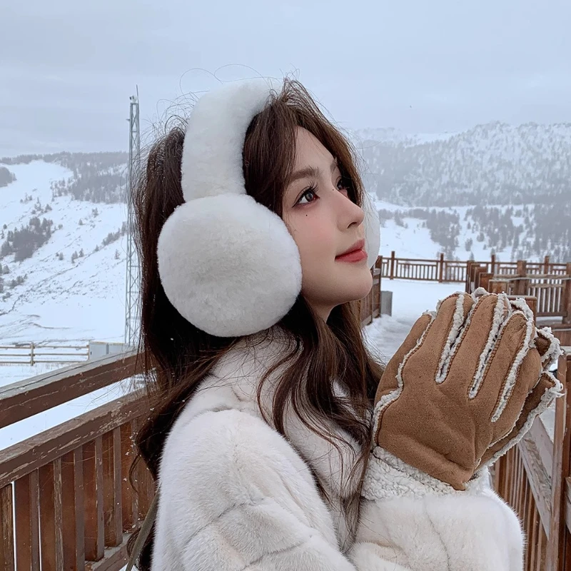 패션 휴대용 귀마개 야외 감기 보호 여성 남성 천연 양모 귀마개 접이식 귀고리 부드러운 플러시 따뜻한 귀마개