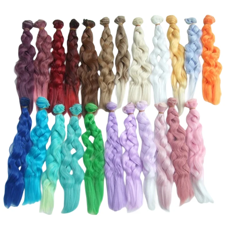 Factory Wholesales 25cm Long Curly BJD Doll Hair Rainbow Color Wavy Thick Doll Wigs